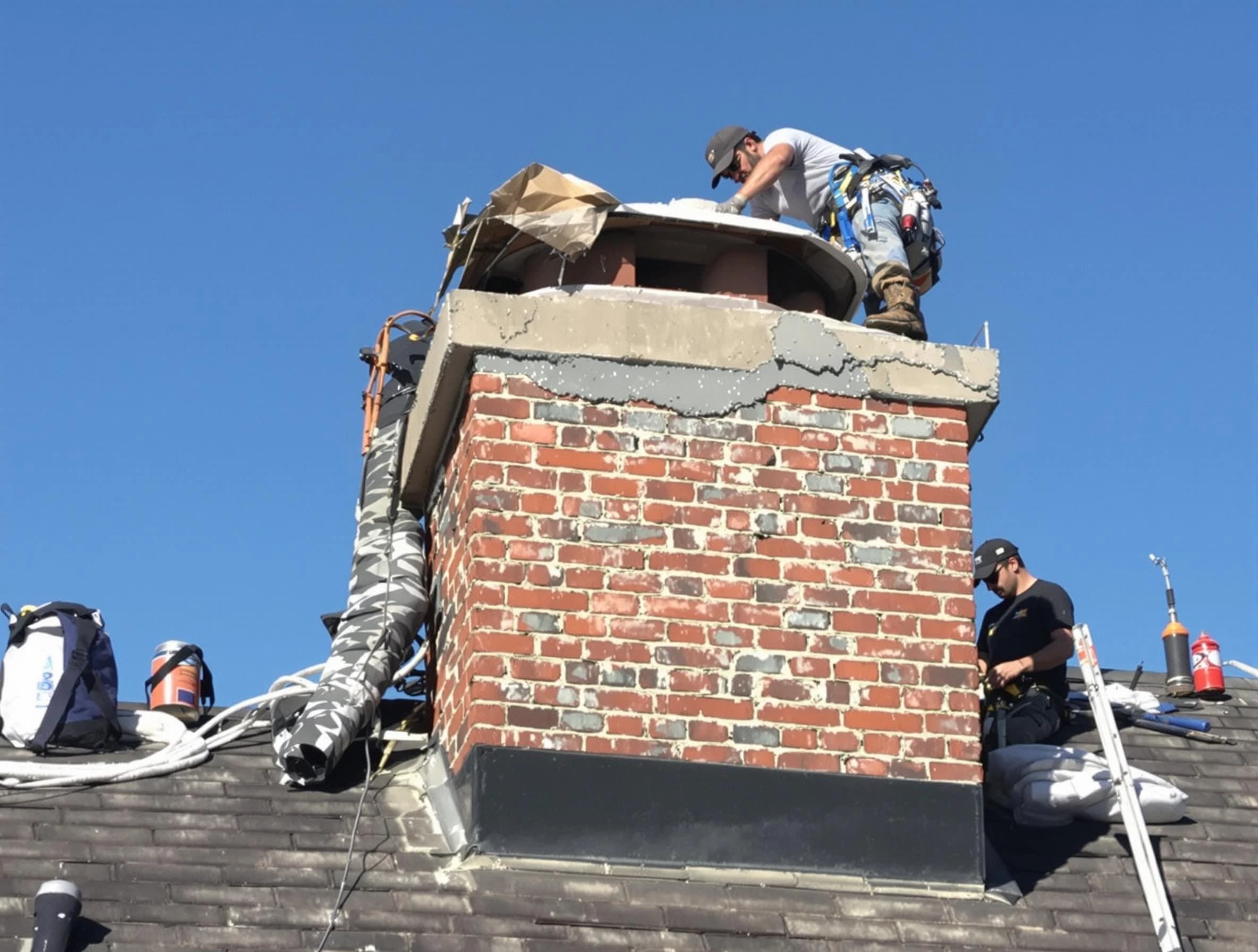 Lake View Chimney Sweep installing a custom chimney crown in Lake View, AL