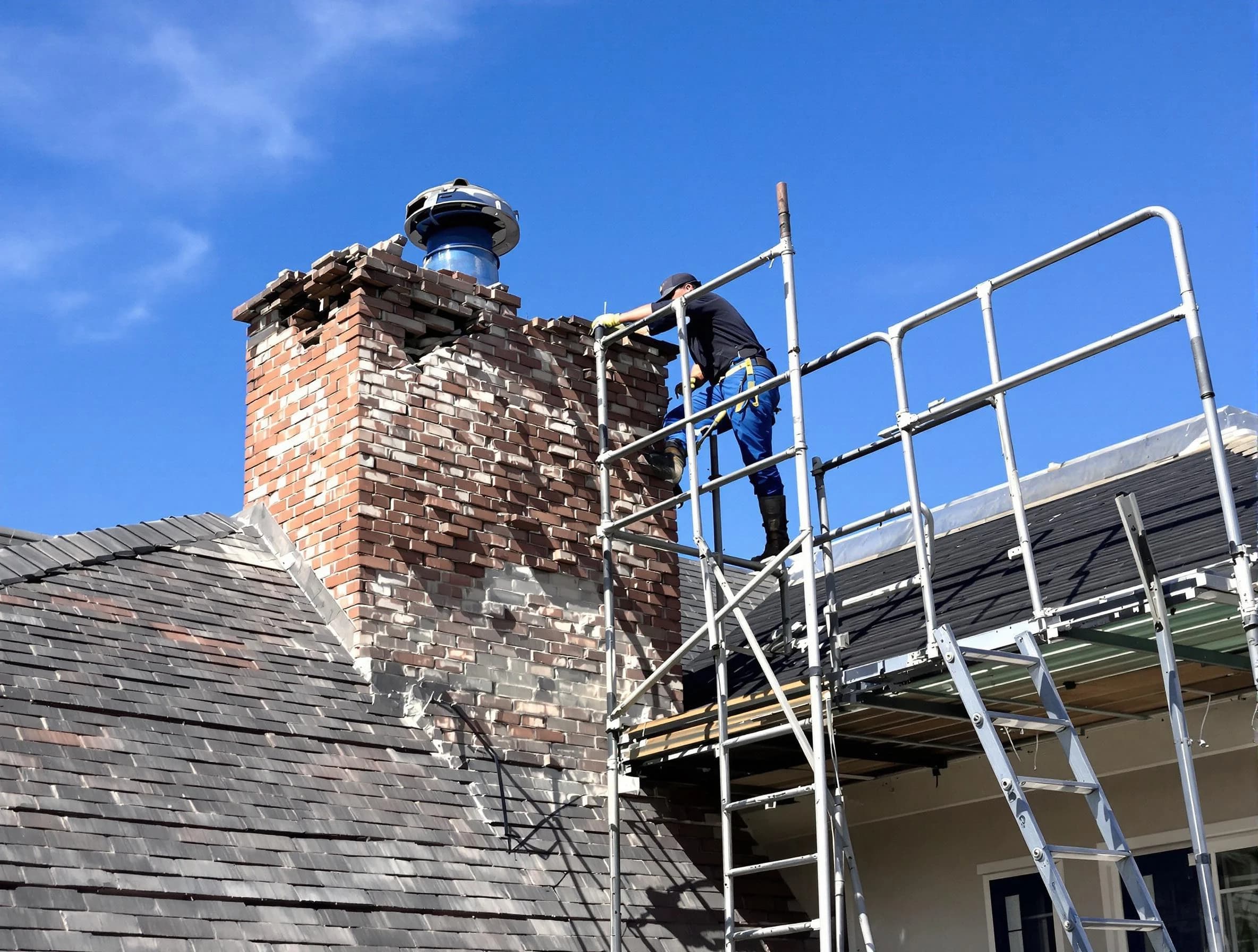 Rebuilding a chimney structure by Lake View Chimney Sweep in Lake View, AL