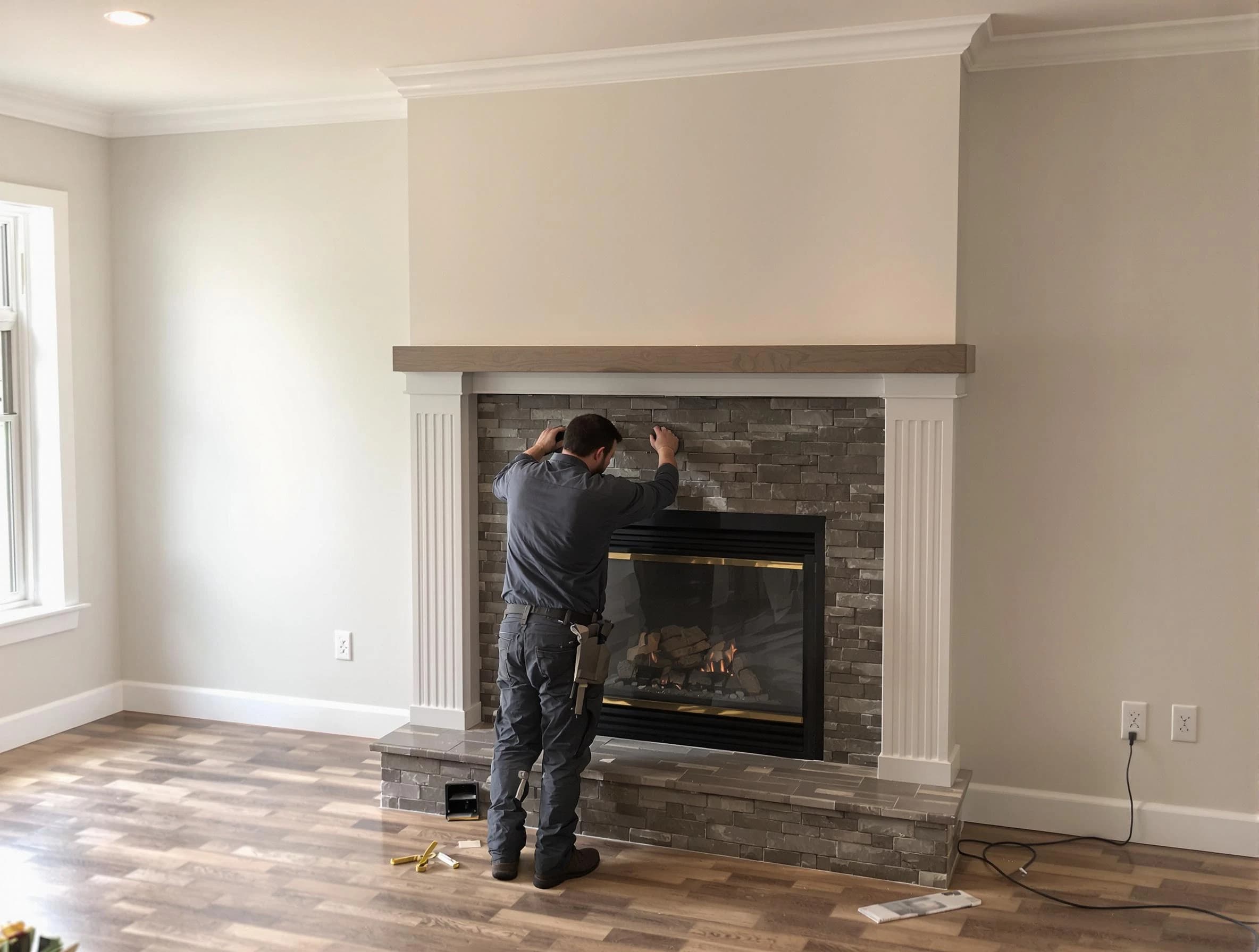 Lake View Chimney Sweep finishing a custom fireplace install in Lake View, AL