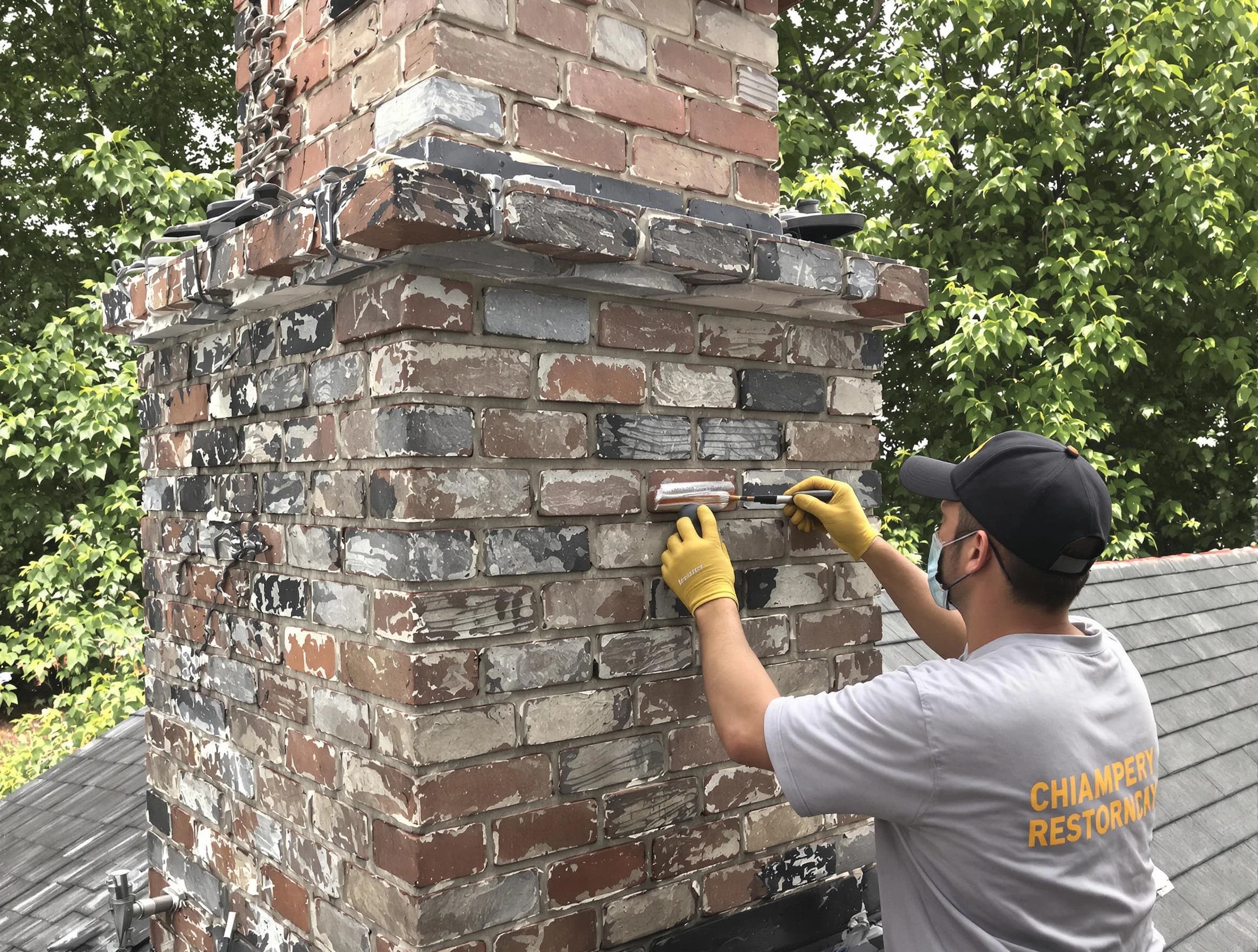 In-progress chimney restoration by Lake View Chimney Sweep in Lake View, AL