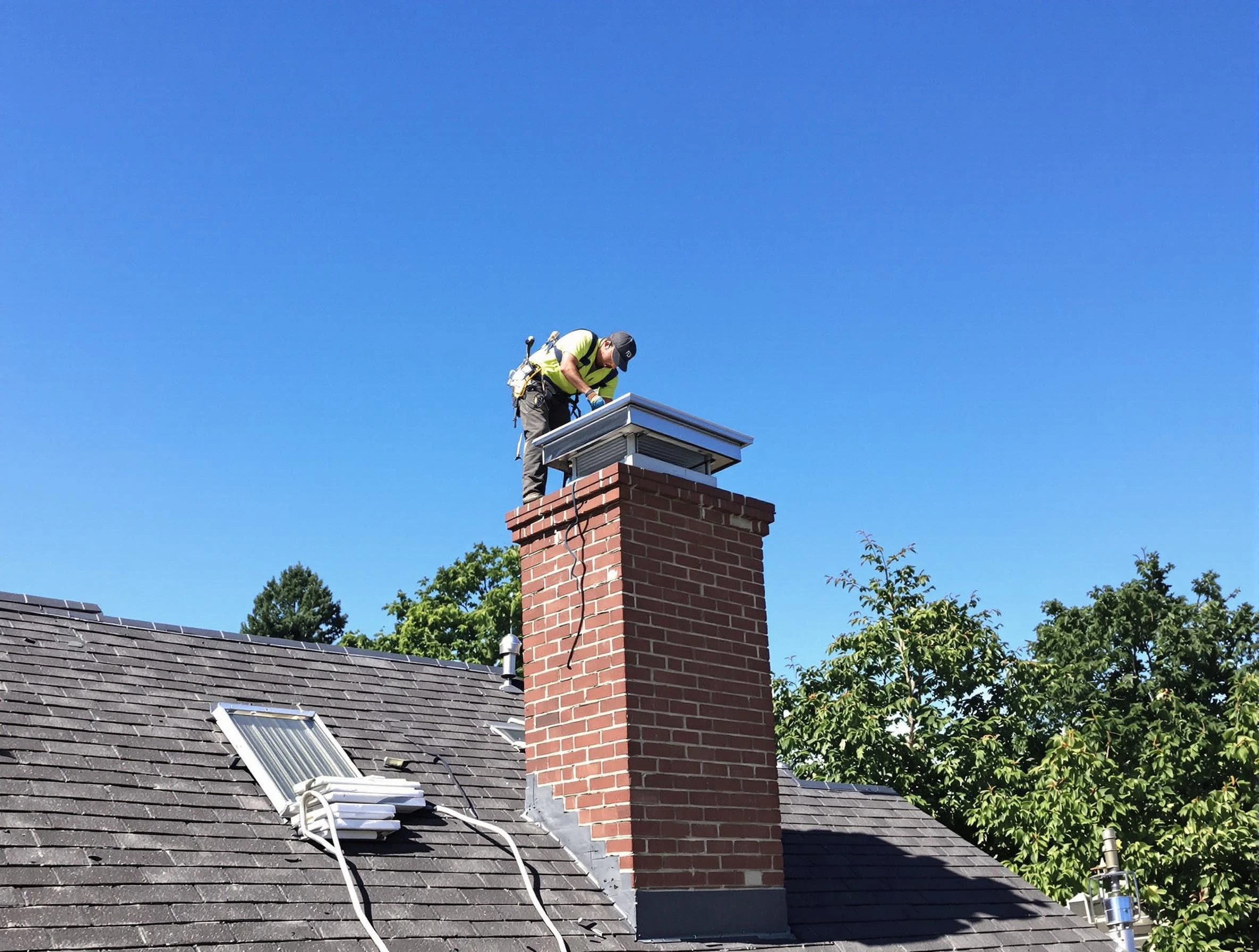 Lake View Chimney Sweep technician measuring a chimney cap in Lake View, AL