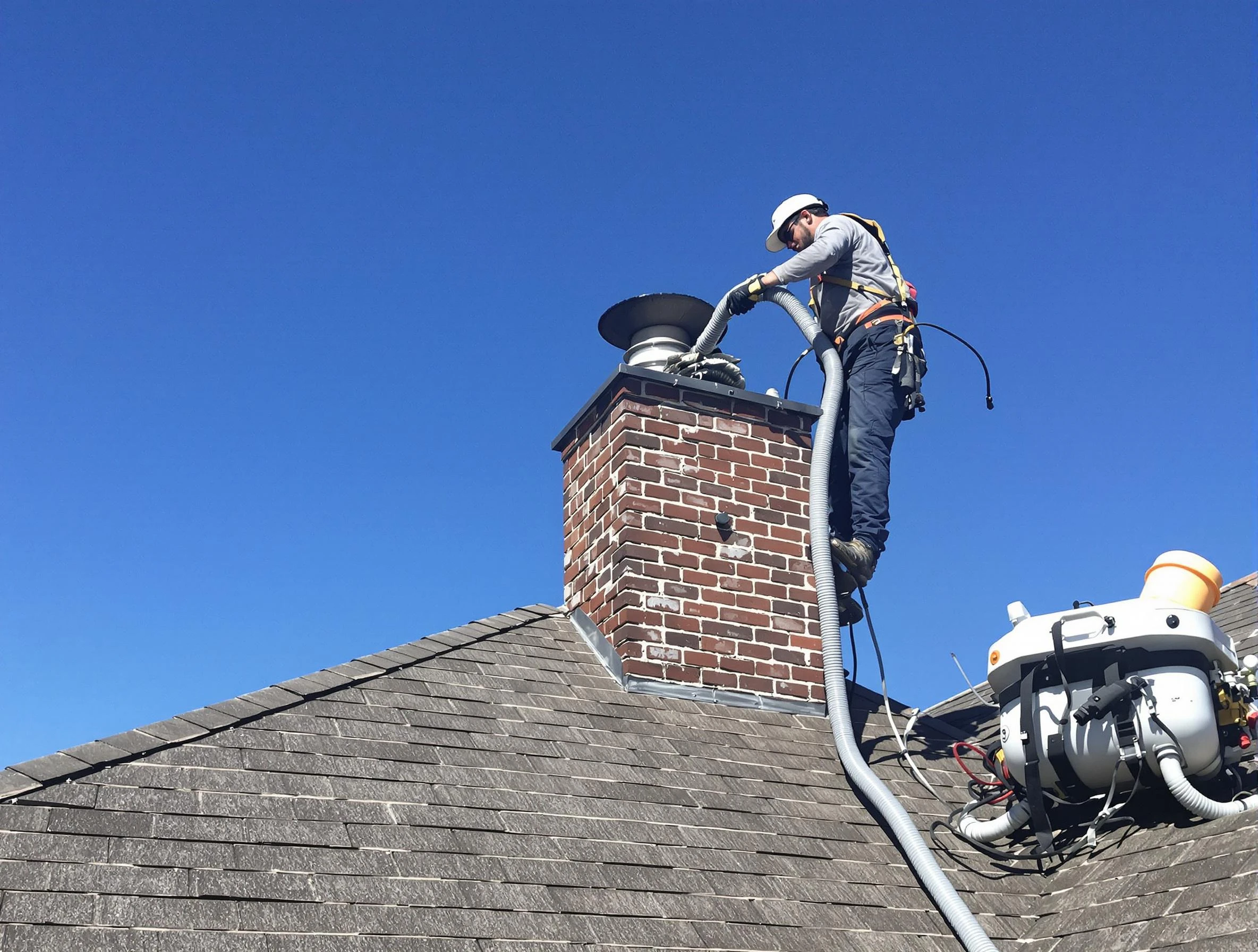Dedicated Lake View Chimney Sweep team member cleaning a chimney in Lake View, AL