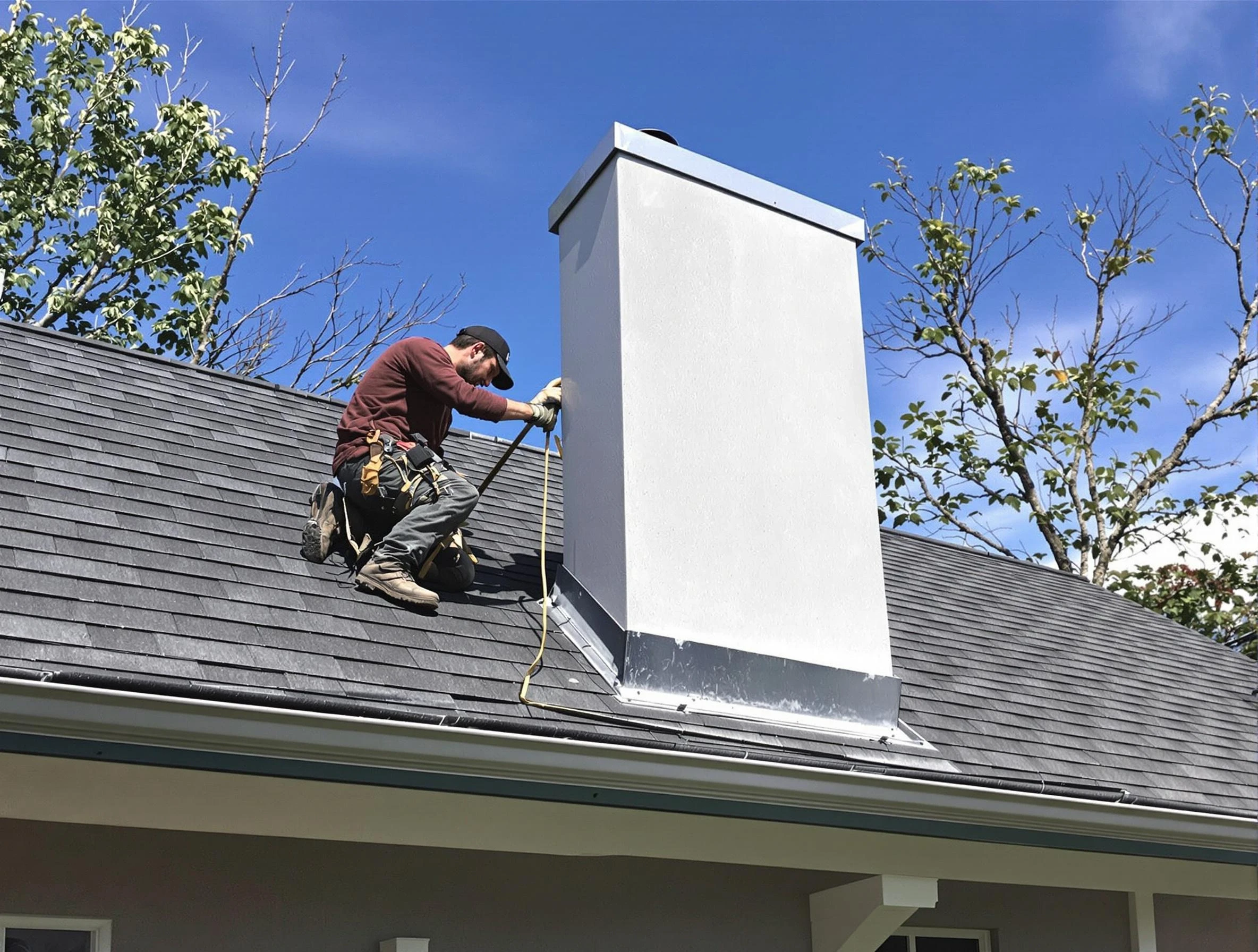 Lake View Chimney Sweep team member finishing chimney construction in Lake View, AL